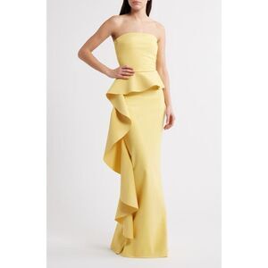 NEW Chiara Boni La Petite Robe Women's Yellow Ruffle Strapless Gown Size 8 & 12